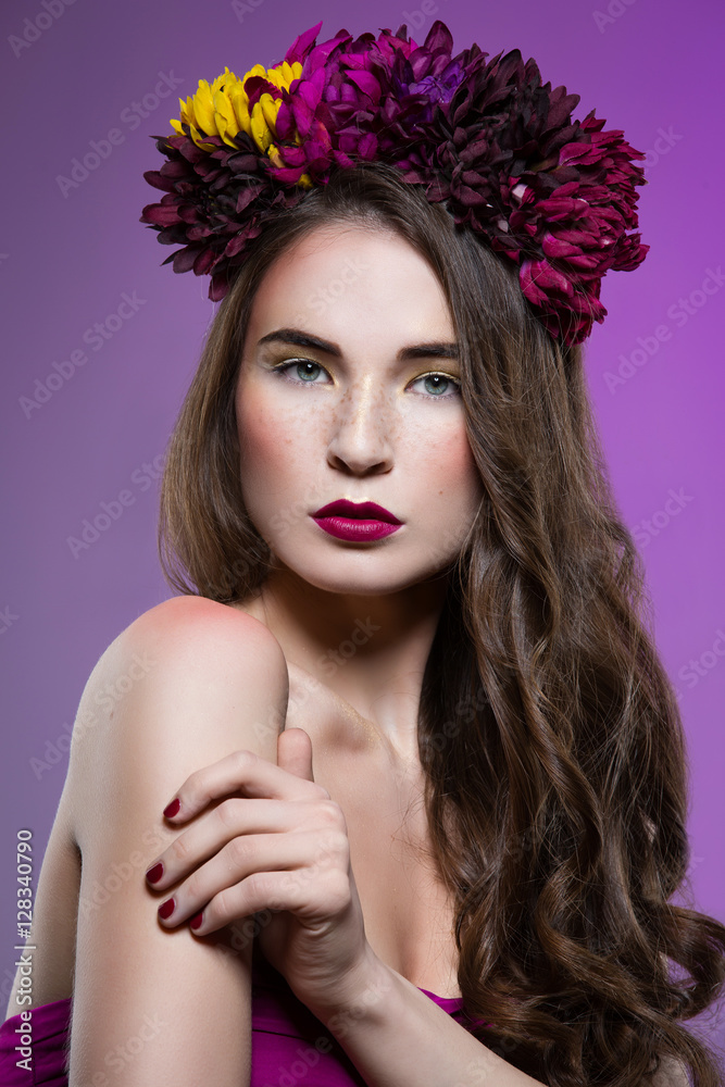 Beautiful girl with flowers on head Beautiful girl with flowers on head