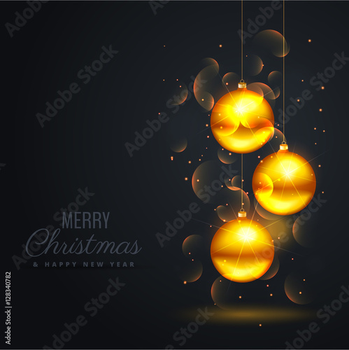 black background with golden snowballs and bokeh effect