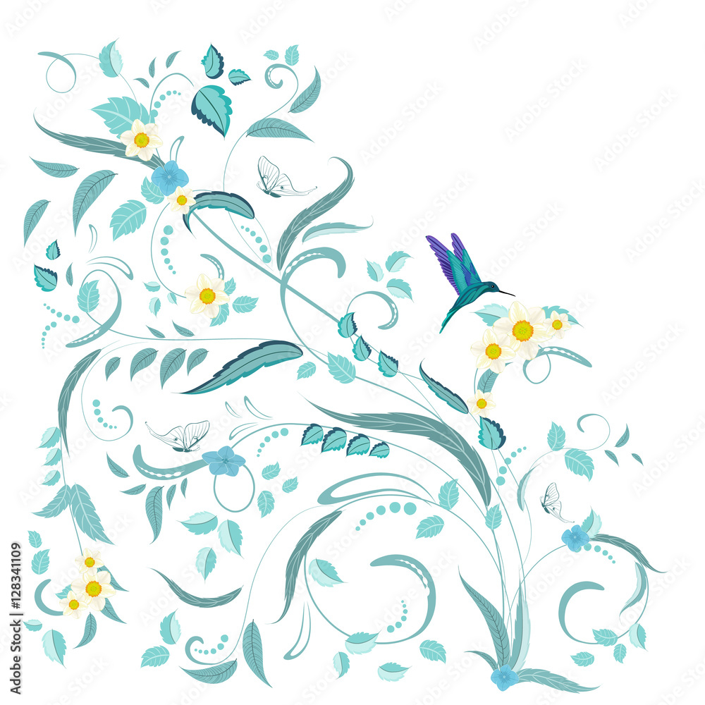 fine nature ornament with flowers and butterflies for your desig