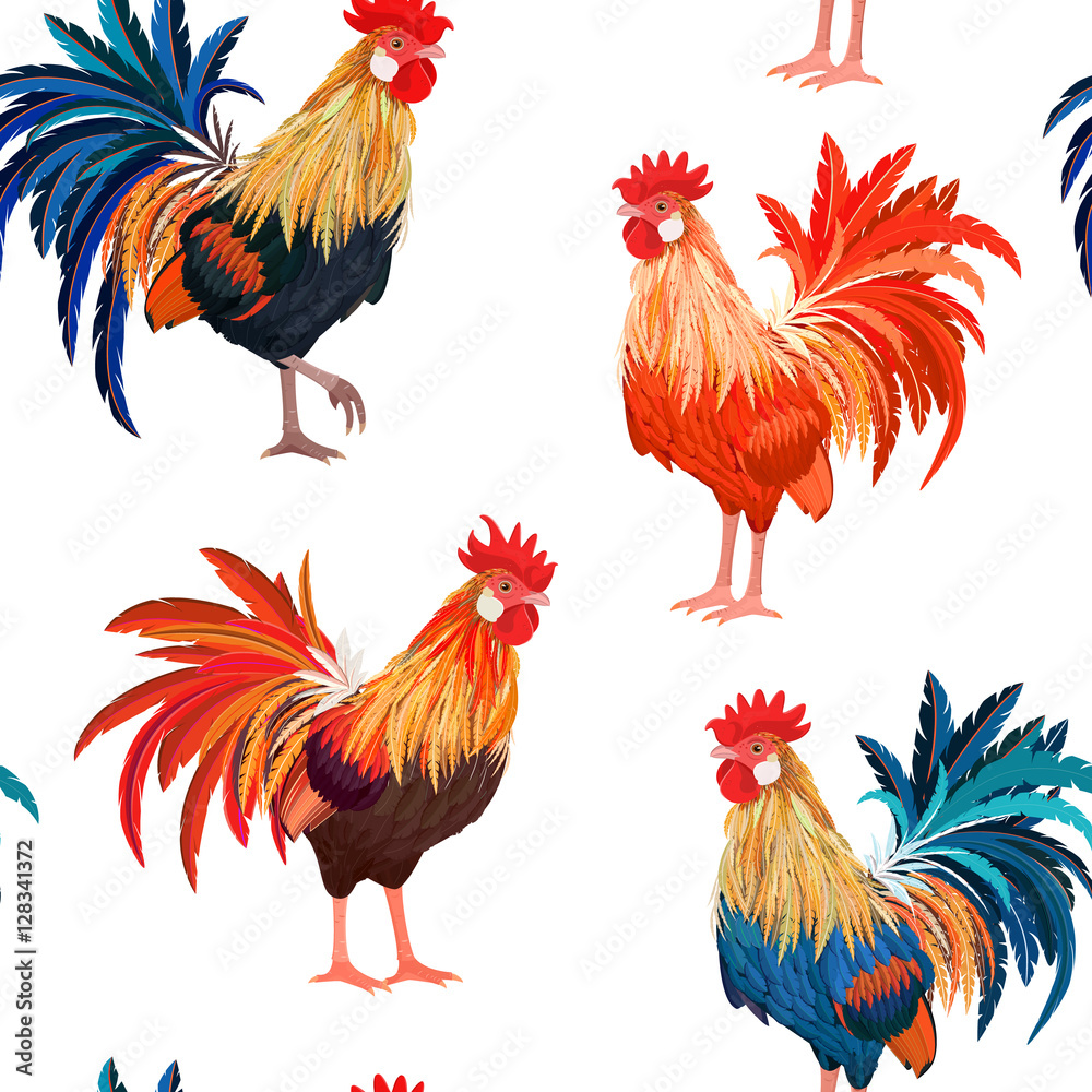 Fototapeta premium fashion seamless texture with colorful Cockerels