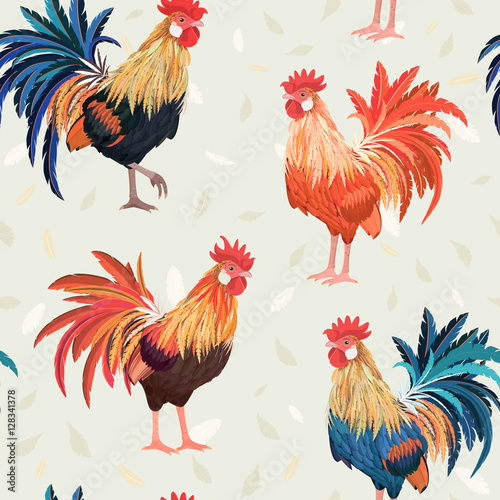 vintage seamless texture with cute roosters