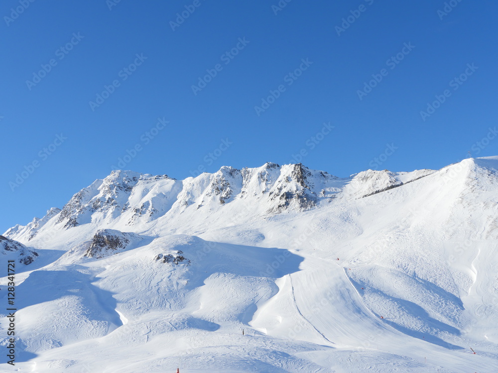 Winter snow covered mountain peaks in Europe. Great place for  s