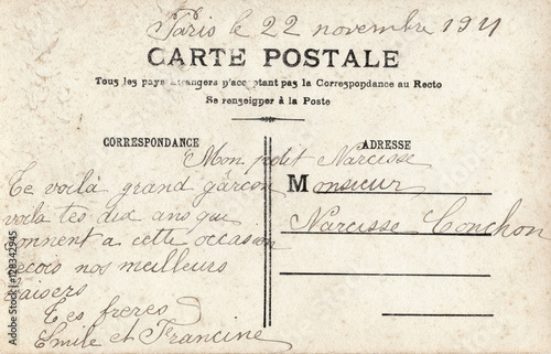 French antique vintage postcard carte postale. photo