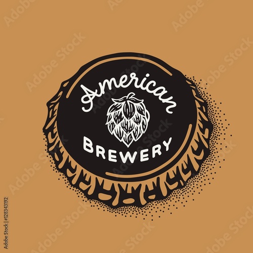 Craft beer bottle cap with brewing inscription in vintage style 