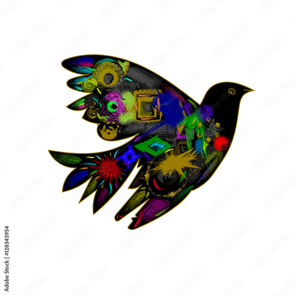 Dove.Ethnic handmade ornament for your design 