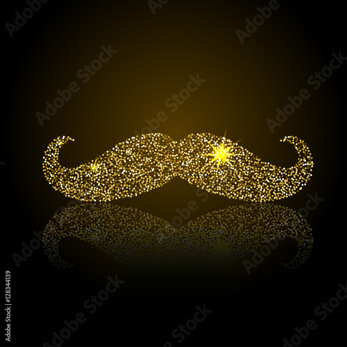 Gold retro mustache vector icon. Jewelry fake mustache.