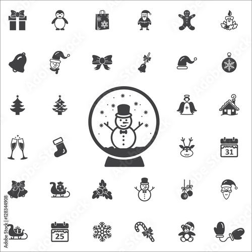 Snowman inside globe icon on the white background. New Year set of icons. Christmas holidays