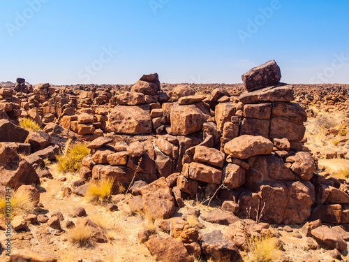 Giant s Playground rock formations on sunny day with clear blue sky near Keetmanshoop  Namibia  Africa