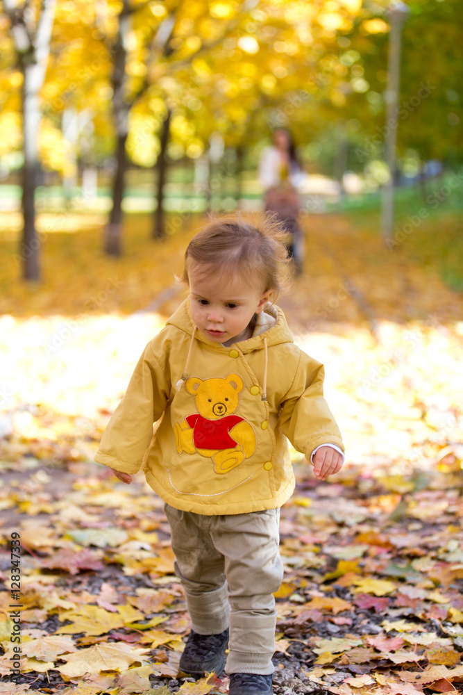 Child playing with leaves in autumn Park Child playing with leaves in autumn Park