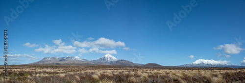 Panorama Landscape Tongariro National Park, Mount Ruapehu and Ngauruhoe, New Zealand