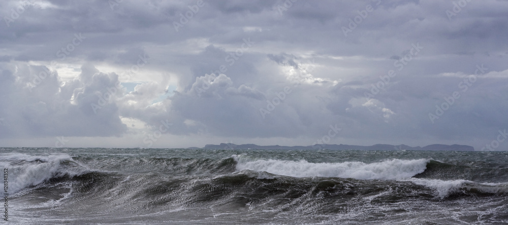 Mediterranean stormy seascape on the coast of Mallorca