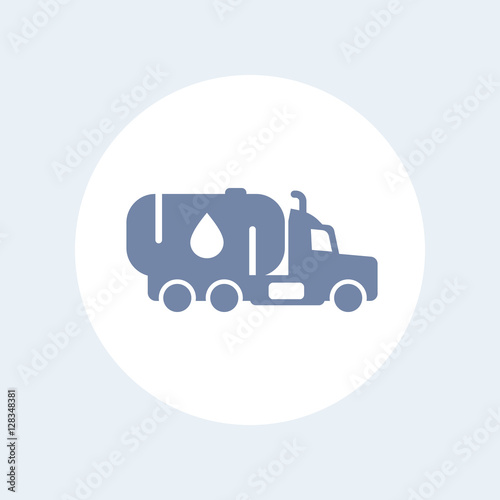 Gasoline tanker icon, petroleum tank truck pictogram isolated on white