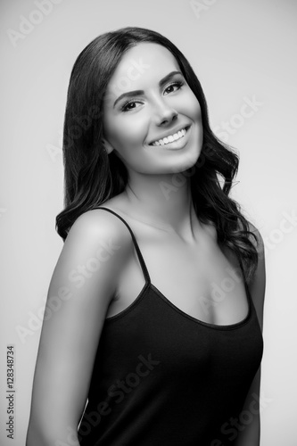 smiling young woman, black and white