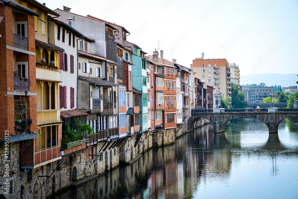 Suspended houses over a river in Castres-France