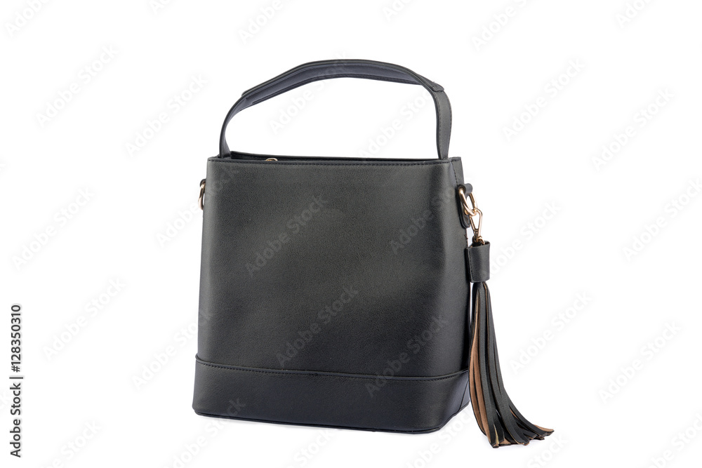Black female leather bag isolated on white background. Black female leather bag isolated on white background.
