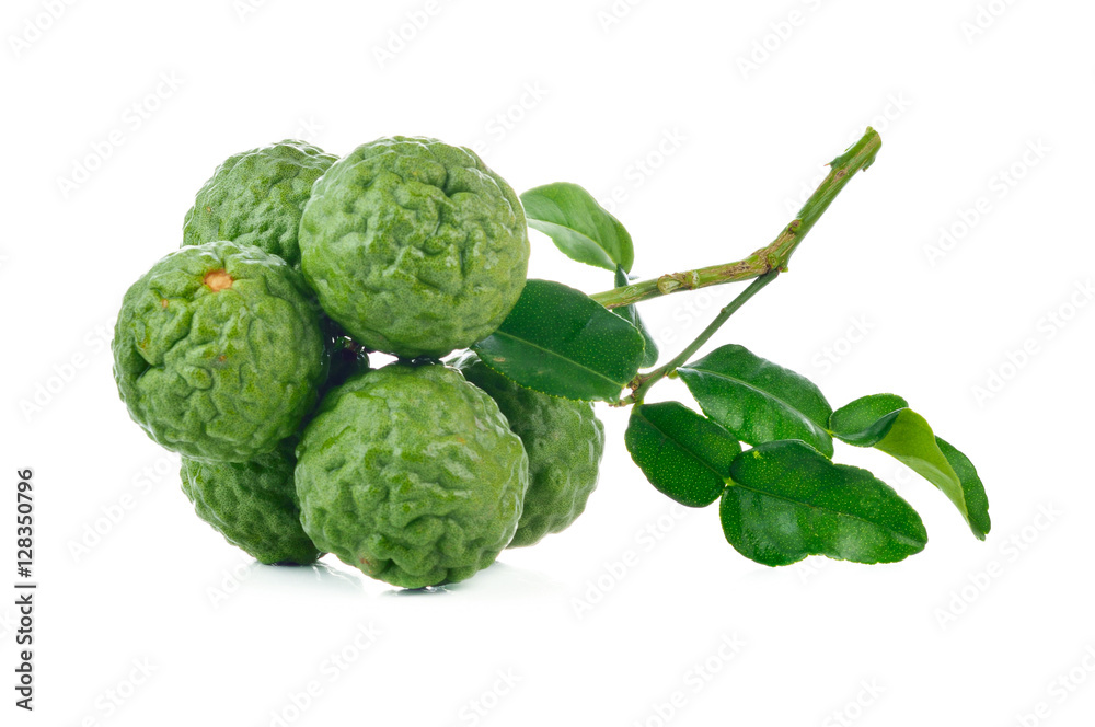 Fototapeta premium Bergamot fruit with waterdrop isolated on white background