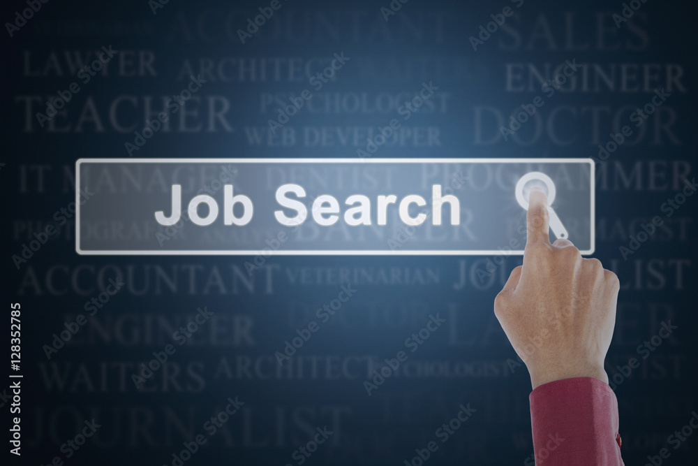 Hand touching job search button