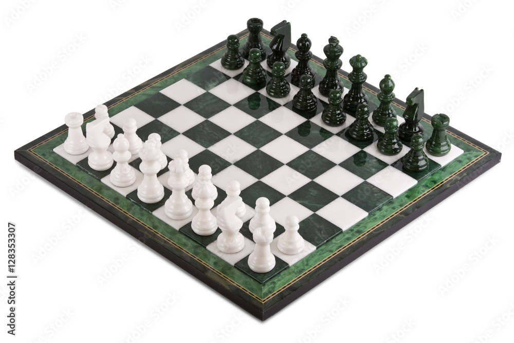 Chess pieces on the board on a white background Chess pieces on the board on a white background