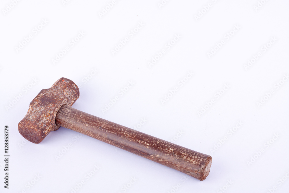  old  used rust Sledge hammer on white background tool isolated
