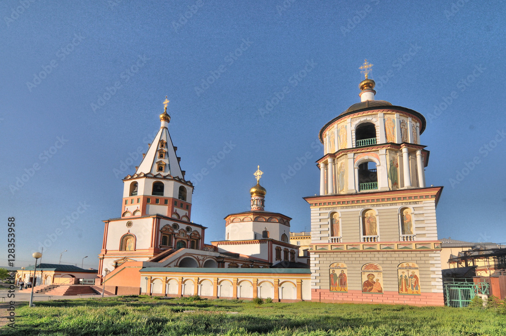 Fototapeta premium View of Irkutsk - one of the largest russian cities in Siberia with Epiphany Cathedral