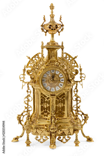 vintage golden clock on a white background