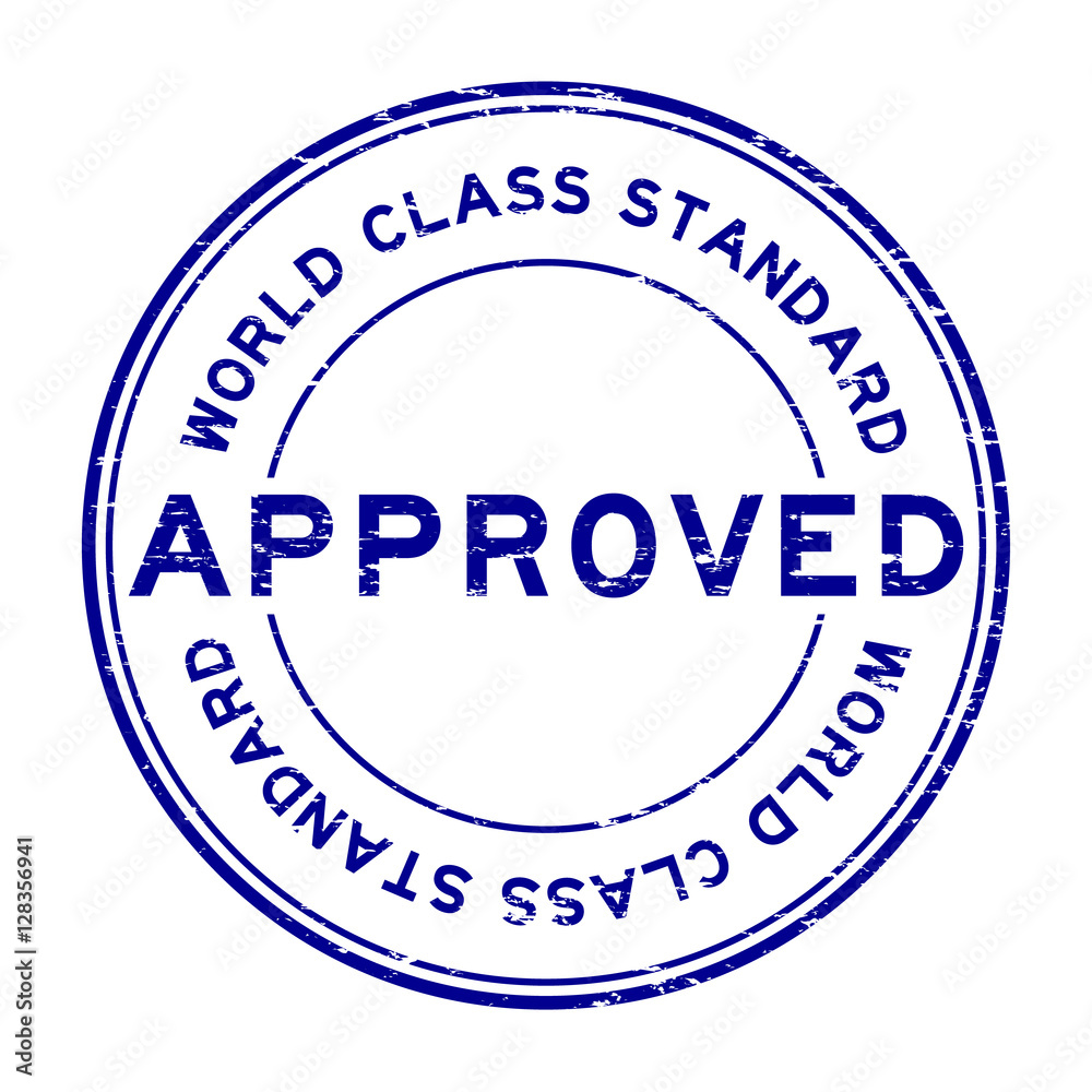 Grunge blue approved world class standard round rubber stamp