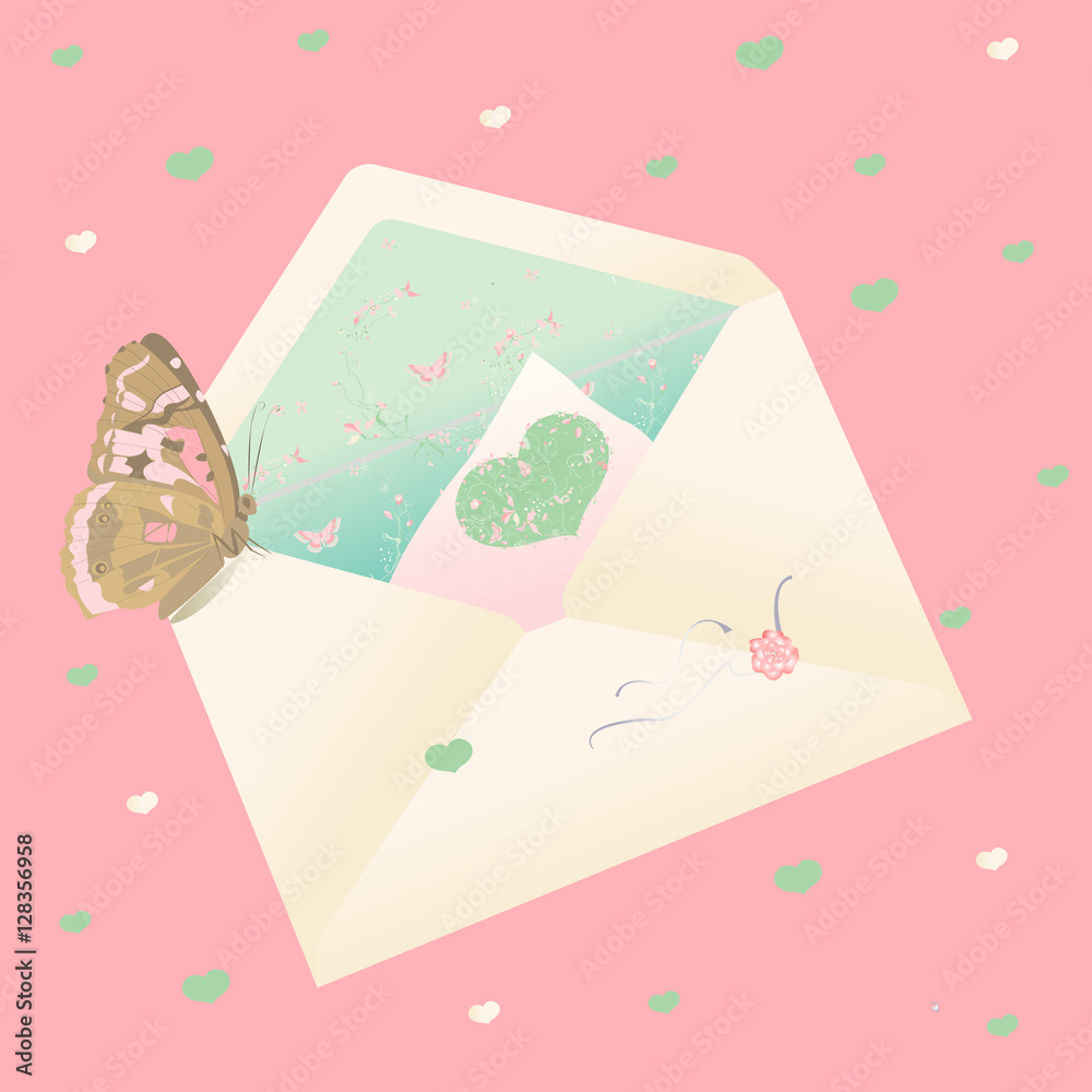 Envelope with heart and flowers Envelope with heart and flowers