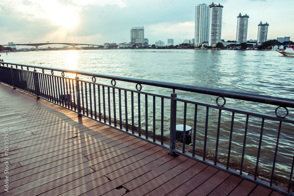 Viewpoint Chao Phraya River sunset background at Asiatique The R