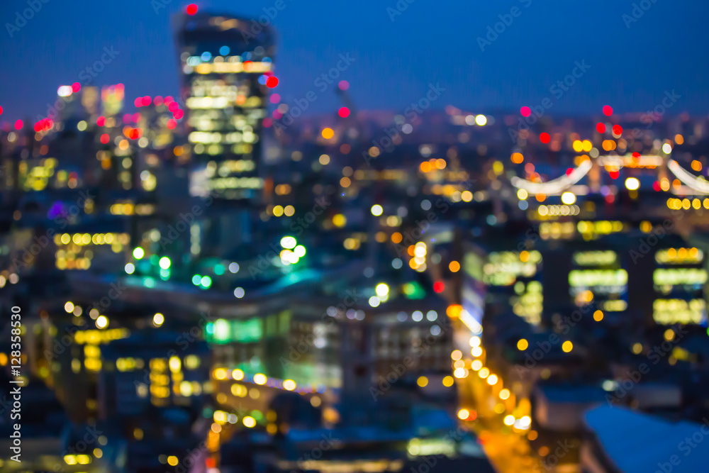 Abstract blur bokeh city of London night lights. Image for background. 