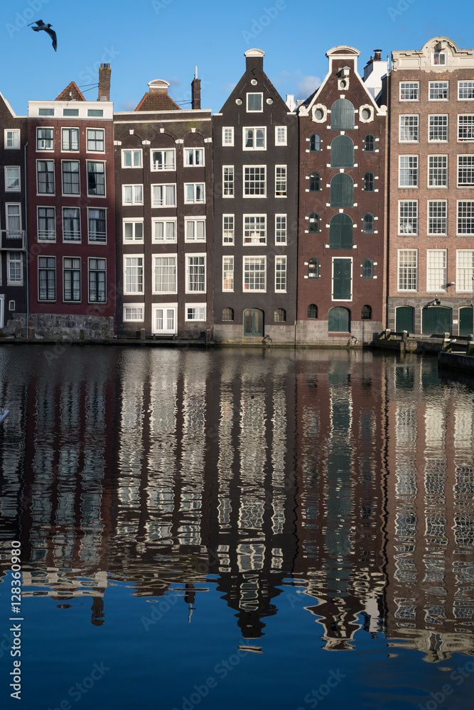 Crooked warehouses and their reflections, Amsterdam, Netherlands