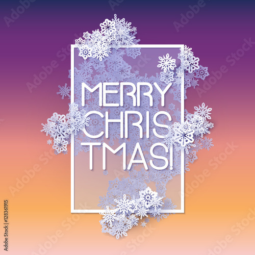 Snow frame with Merry Christmas text. photo