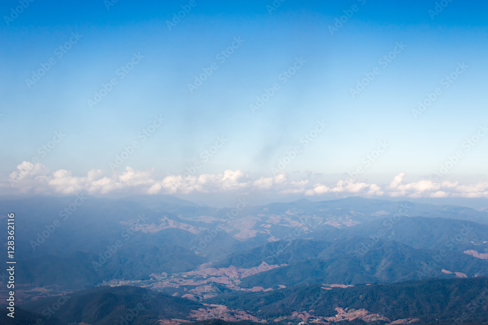 Beautiful blue sky and cloud view from high mountain Thailand.