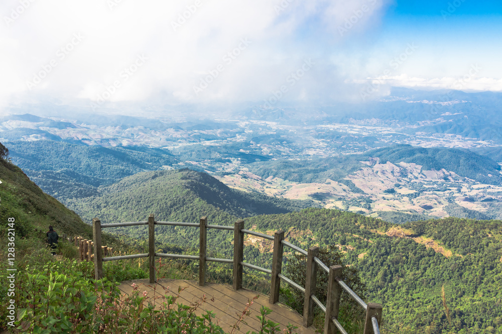 Beautiful blue sky and cloud viewpoint from high mountain Thailand.