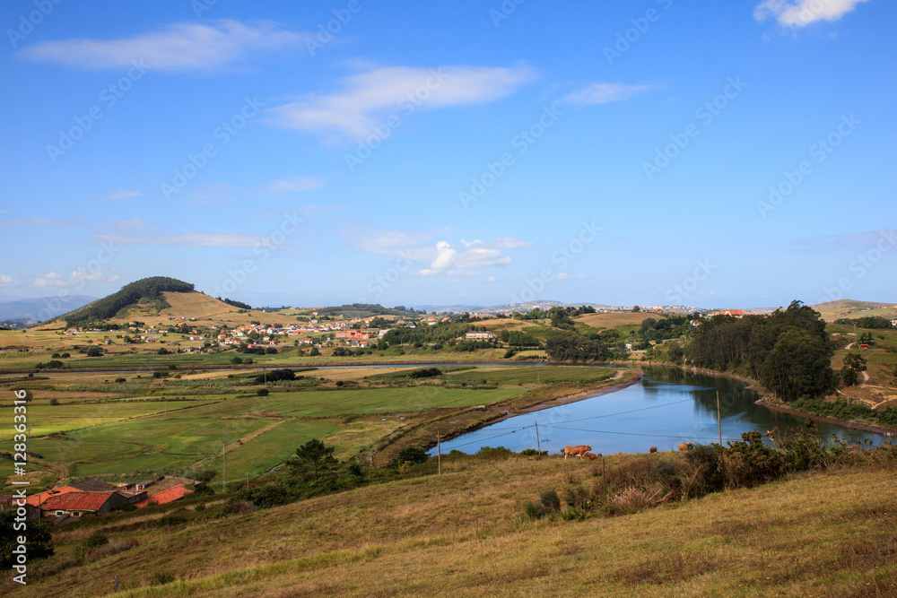 Naklejka premium River Pas mouth, Cantabrian sea