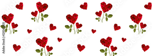 panorama repeating patterns of red hearts rose petals  for Valentine's Day