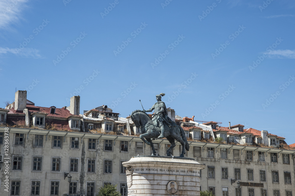 LISBON, PORTUGAL. Detail of the equestrian statue of King Joao I, in Figueira square