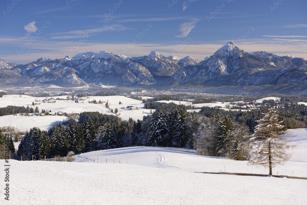 Panorama Winterlandschaft im Allgäu in Bayern