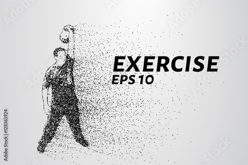 Exercise of the particles. The lifter consists of circles and points. Vector illustration