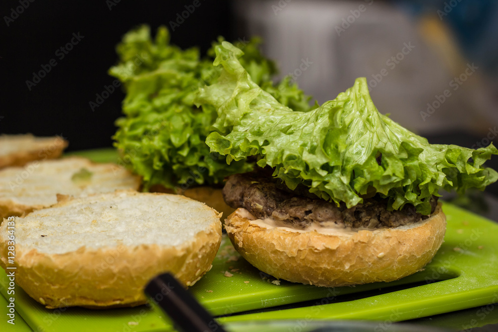 Closeup of home made burgers Closeup of home made burgers