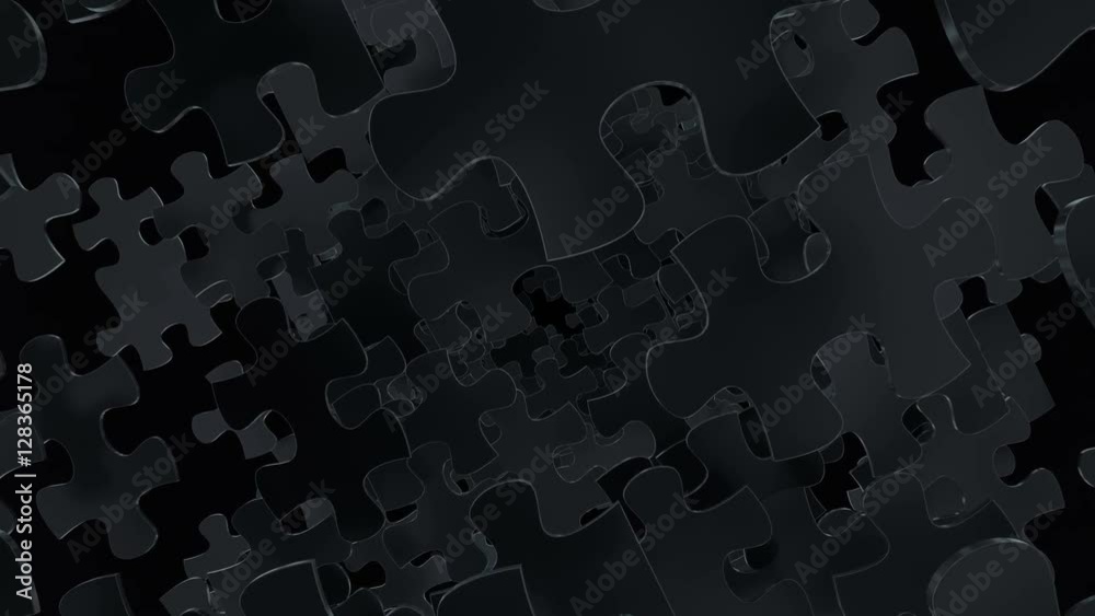 Flight through black puzzle elements. Animation with mask included.