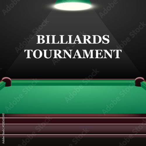 Billiards tournament background with green table, realistic design