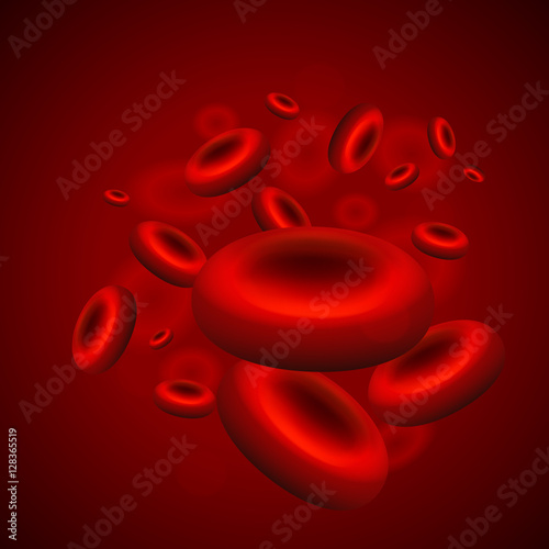 Red blood cells flowing in artery, realistic background, vector