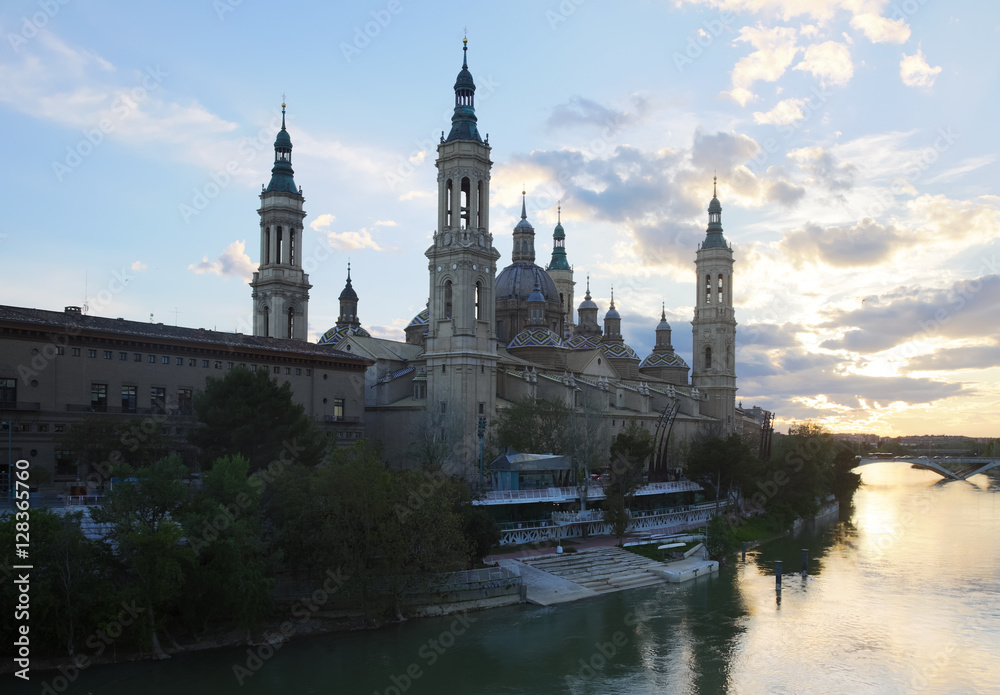 Cathedral of Our Lady of the Pillar and Ebro river in Zaragoza