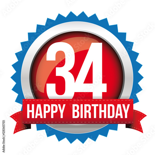 Thirty four years happy birthday badge ribbon