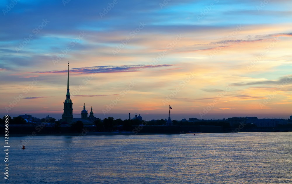 View of St. Petersburg in summer dawn