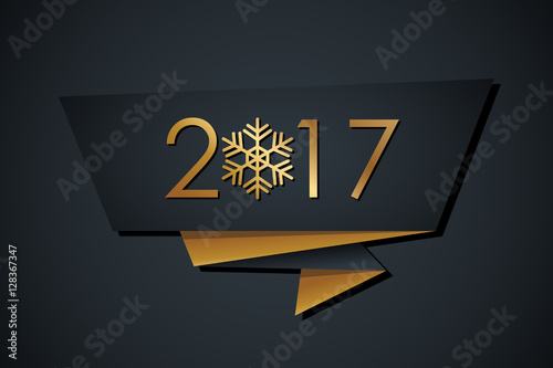 2017 Happy New Year banner with golden colored elements and black background. Vector illustration.