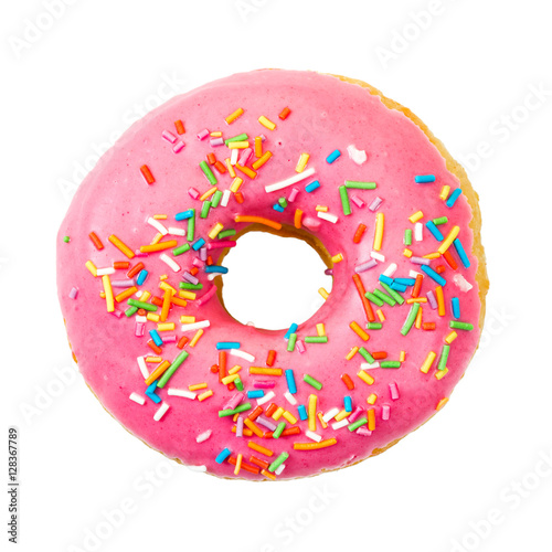 Photo Donut with colorful sprinkles. Top view.