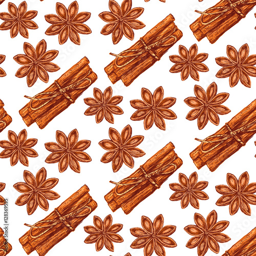 cinnamon and anise seamless pattern