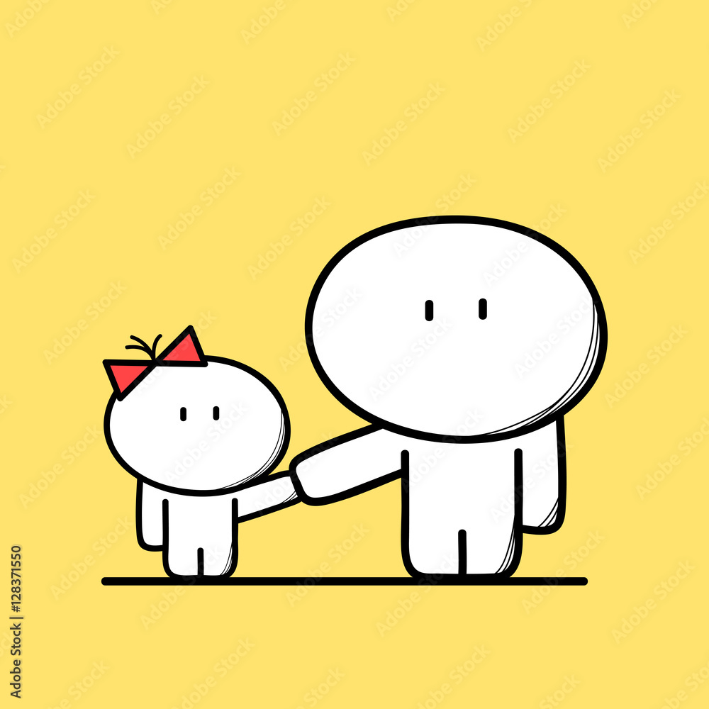 Cute dad and a child on the yellow background. Incomplete family ...