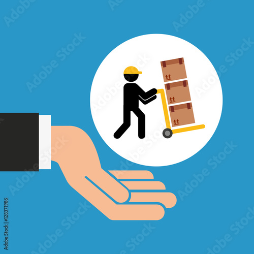 hand delivery service man carrying cardboard box graphic vector illustration eps 10